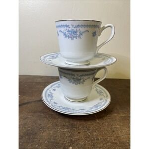 Ecko International Winsford Fine China Set 2 Cup & Saucer Blue Floral, Japan